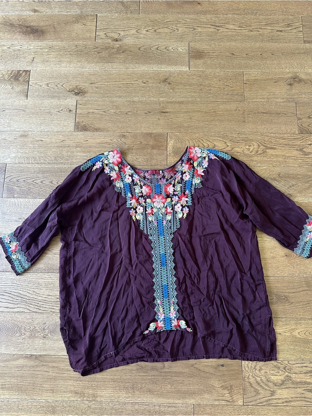 Johnny Was Embroidered Purple Top Blouse Sz L